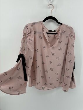 Ivanka Trump Blush Pink Floral Tie-Sleeve Blouse